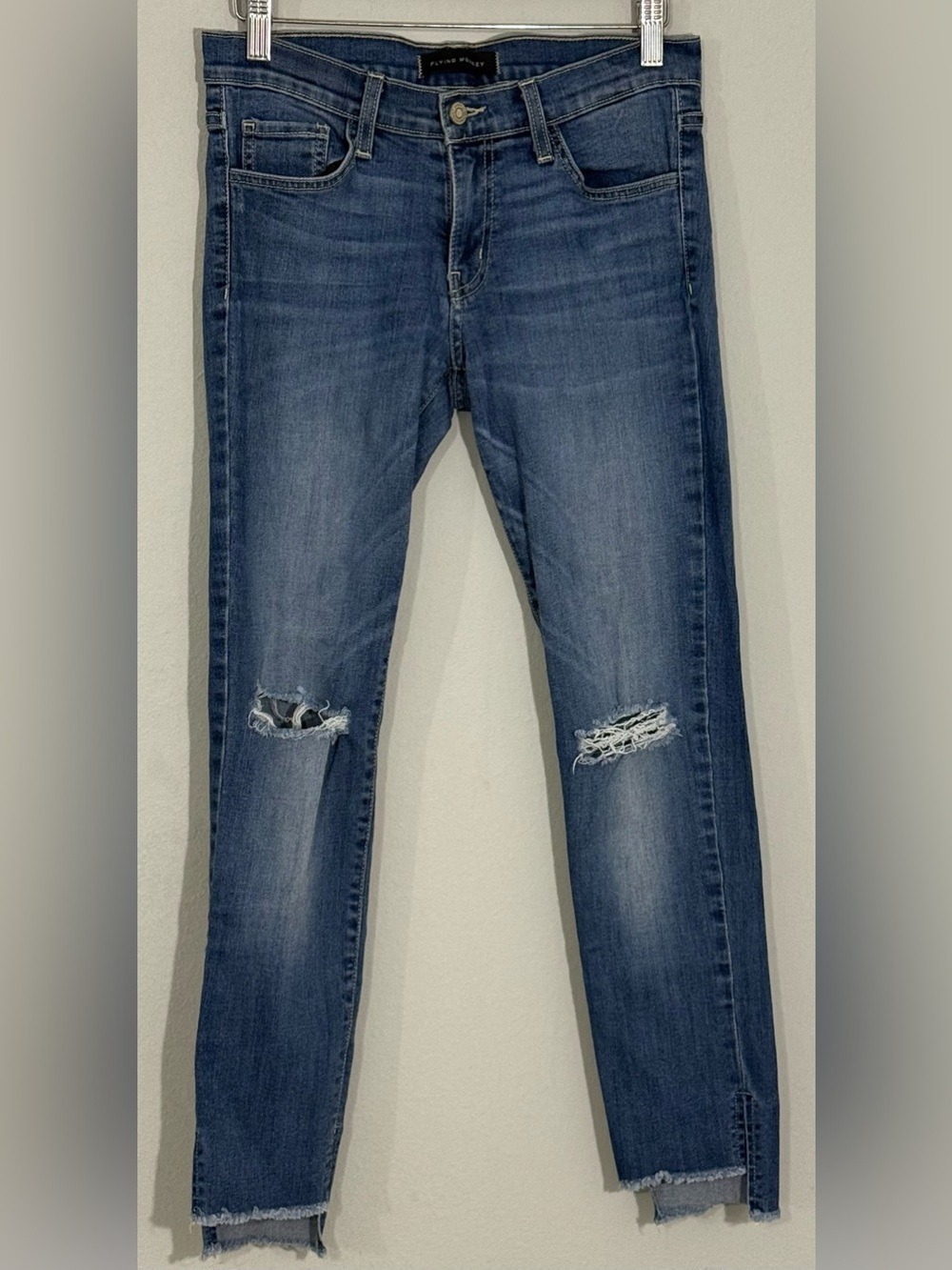 Flying Monkey USA Distressed Skinny Jeans Women’s 27 High Rise Raw Split Hem